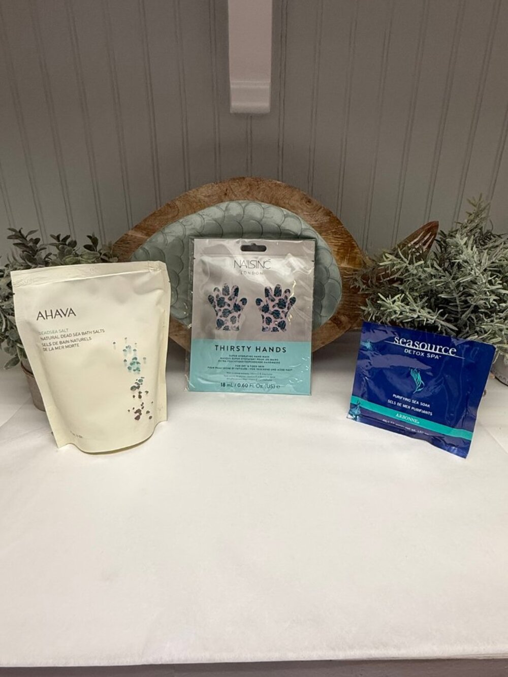 Lot of Three (3) Ahava Arbonne Nailsinc London Bath Salts, Sea Soak, Hand Masks